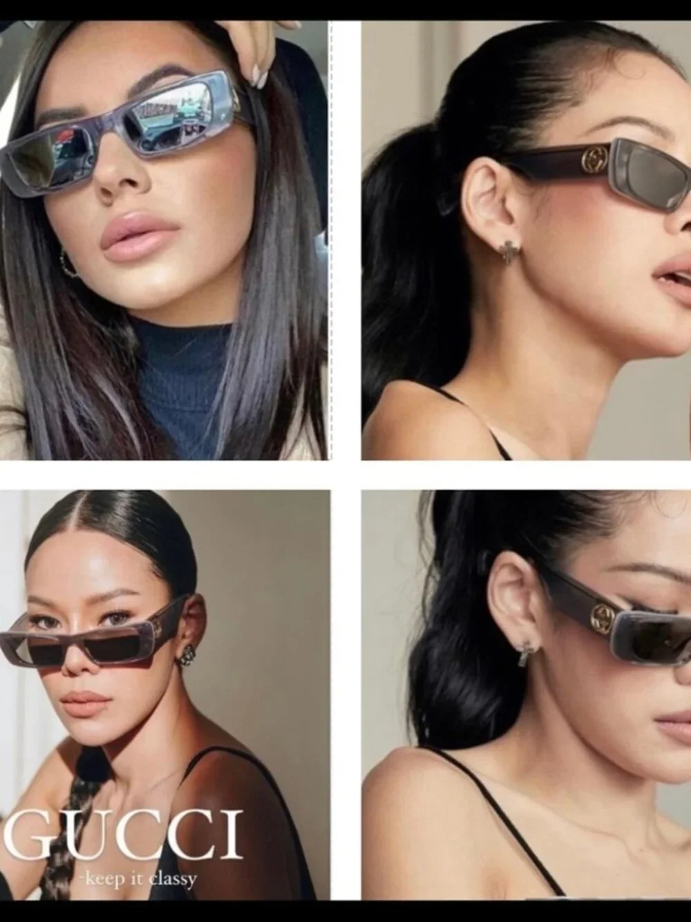 Gucci Gray Rectangular Mirrored Sunglasses